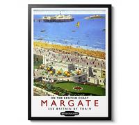 Animato Margate Print, England Travel Poster, Vintage UK Railway Wall Art, Retro tourism Postcard Home Decor Gift Idea, Archival Matte, A4 (Framed) - 29.7x21cm