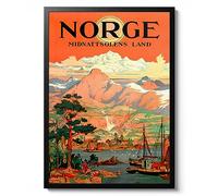 Animato Midnight Sun Print, Norway Travel Poster, Vintage Postcard Wall Art, Retro tourism Home Decor Gift Idea, Archival Matte, A2 (Print Only) - 59.4x42cm