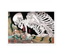 Animato Mitsukuni Defying The Skeleton Spectre Japanese Woodblock Print, Vintage Poster Japan Aesthetic, Wall Art Exhibition Painting Ukiyo-E Artwork Bedroom Home Decor, A5 (Print Only) - 21x14.8cm