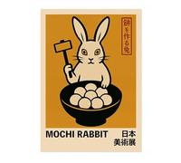 Animato Mochi Rabbit Poster, Vintage Japanese Retro Food Illustration, Kitchen Wall Décor, A5 (Print Only) - 21x14.8cm