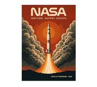 Animato Nasa Apollo Program 1969 Space Poster, Graphic Planets, Stars & Galaxies Art Prints, Sci-fi Bedroom Home Decor, A4 (Print Only) - 29.7x21cm