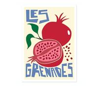 Animato Pomegranates Print, Graphic Fruit Poster, Colourful Framed Wall Art, Kitchen Decor, Foodie Gift Idea, Archival Matte, A5 (Print Only) - 21x14.8cm