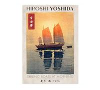 Animato Sailing Boats At Morning Japanese Woodblock Print, Modern Poster Japan Wall Art Exhibition Ukiyo-E Home Decor, Archival Matte, A5 (Print Only) - 21x14.8cm