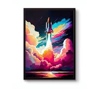 Animato Space Shuttle Launch Graphic Art, Sci-Fi Cosmic Poster, Planet Space Wall Art, Cosmos Stars Nebula Print, NASA Home Decor, Gift idea, Archival Matte, A2 (Print Only) - 59.4x42cm