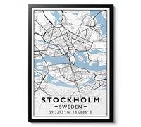 Animato Stockholm Print, City Map Poster, Modern Travel Wall Art, Tourism Home Decor Gift Idea, Archival Matte, A4 (Framed) - 29.7x21cm