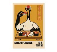 Animato Sushi Crane Poster, Vintage Japanese Retro Food Illustration, Kitchen Wall Décor, A5 (Print Only) - 21x14.8cm