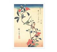Animato Swallows And Kingfisher With Rose Mallows Utagawa Hiroshige Poster, Japanese Woodblock Ukiyo-E Print, Vintage Art Painting Wall Art Exhibition Bedroom Home Decor, A5 (Print Only) - 21x14.8cm