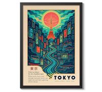 Animato Tokyo Poster, Vintage Japanese Travel Print, Retro Wall Art Décor, 50x70cm (Black Frame) - 53x73cm