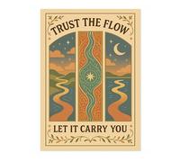 Animato Trust The Flow Poster, Boho Vintage Spiritual Illustration Print, Meditation Wall Art, A5 (Print Only) - 21x14.8cm