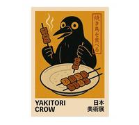 Animato Yakitori Crow Poster, Vintage Japanese Retro Food Illustration, Kitchen Wall Décor, A3 (Print Only) - 42x29.7cm