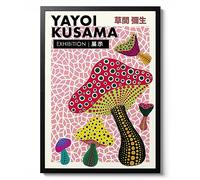 Animato Yayoi Kusama Pink Mushrooms, Japanese Modern Wall art. Exhibition Gift idea, kitchen home Decor, Minimalist Print, Archival Matte, A2 (Print Only) - 59.4x42cm
