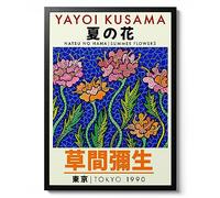 Animato Yayoi Kusama Summer Flowers, Japanese Modern Wall art. Exhibition Gift idea, kitchen home Decor, Minimalist Print, Archival Matte, A4 (Framed) - 29.7x21cm