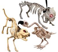 Animatronic Cat Skeleton Halloween Decoration - Red Light up Eyes & Sound Effects - Cats Wailing and Thunder Sounds - Halloween Props - Pack of 1