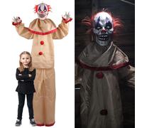 Animatronic Large Creepy Clown 160cm 63" Halloween Decoration - Red Light up Eyes & Sound Effects - Moving Arms - Halloween Props - Pack of 3
