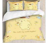 Anime 3 Piece Bedding Set Printed Duvet Cover Pompompurin Printed Bed Comforter Cover Quilt Covers with Pillowcases for Your Own Bedroom Yellow Cute Puppy