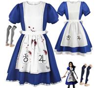 Anime Alice Princess Dress Maid Apron Dress Game Madness Returns Alice Cosplay Costume For Women Girls Halloween Party XXL Full set