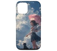 Anime Angel Girl & Black Cat Aesthetic Lo-Fi Rain Case for iPhone 12/12 Pro
