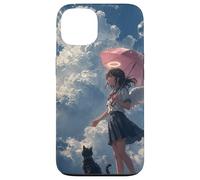 Anime Angel Girl & Black Cat Aesthetic Lo-Fi Rain Case for iPhone 13