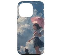 Anime Angel Girl & Black Cat Aesthetic Lo-Fi Rain Case for iPhone 13 Pro