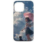 Anime Angel Girl & Black Cat Aesthetic Lo-Fi Rain Case for iPhone 13 Pro Max