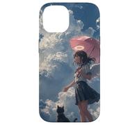 Anime Angel Girl & Black Cat Aesthetic Lo-Fi Rain Case for iPhone 14