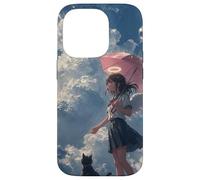 Anime Angel Girl & Black Cat Aesthetic Lo-Fi Rain Case for iPhone 14 Pro