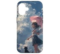 Anime Angel Girl & Black Cat Aesthetic Lo-Fi Rain Case for iPhone 16