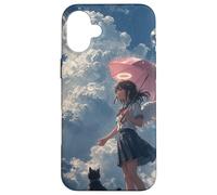 Anime Angel Girl & Black Cat Aesthetic Lo-Fi Rain Case for iPhone 16 Plus