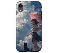 Anime Angel Girl & Black Cat Aesthetic Lo-Fi Rain Case for iPhone XR