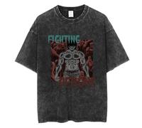 Anime Baki The Grappler Print Men T Shirt Retro Acid Wash T-Shirt Hanma Baki Anime Printed Cosplay Short Sleeve Shirts Tops