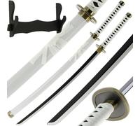 Anime Bamboo Swords Wooden Bokken Prop Halloween Cosplay Collection with Wall Stand (Wadi - White)