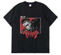 Anime Berserk Guts Harajuku Fun Unique Print Summer Short-Sleeved 100% Cotton Loose Casual Man Simple Mens T-Shirt Hip Hop Size S Black