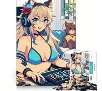 Anime Bikini Gamer Girl Adults 1000 Piece Jigsaw Puzzle Memory Fun Game Clean Cut Sturdy Components Unique Gift for Stress Relief (38x52cm)