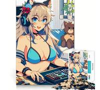 Anime Bikini Gamer Girl Puzzle for Adults 1000 Pieces Memory Play Game Firm Fit Secure Assembly Meaningful Connection Building Game (38x26cm)
