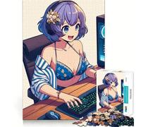 Anime Bikini Girl PC Game Jigsaw 1000 Pieces for Teenagers Memory Train Fun Clean Seamless Connection Relaxing Indoor Group Activity (38x26cm)