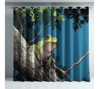 Anime Blackout Curtains Microfiber,Blue Green Tranquil Branches Frog Thermal Insulated Room Darkening Full Blackout For Living Room,66 x 90 Inch Drop 2 Panels