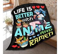 Anime Blanket Gifts for Men Women,Life is Better with Anime and Ramen Print Throw,Soft Lightweight Plush Quilt for Bed Sofa Couch Room Decoration 80 in x 60 in Large for Adults