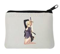 Anime Blonde Sword Fighter Pin Up Babe Neoprene Coin Purse Pouch 10x11cm White