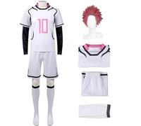 Anime Blue Lock Cosplay Football Outfit Itoshi SAE Jersey Football Sport Training Suits Sportswear Shorts Kits and Socks for Halloween Dress Up Costume Full Sets(Sae Itoshi Jersey With Wig,M)