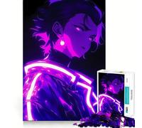 Anime Boy in Neon Lights 1000 Piece Jigsaws Creative Skill Toy Tight Lock No Loose Pieces Bonding Activity for Loved Ones (38x26cm)