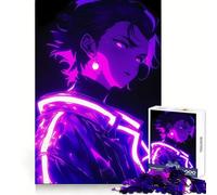 Anime Boy in Neon Lights Jigsaw 1000 Pieces for Teenagers Cognitive Boost Slow Leisure Tight Lock Thoughtful Xmas (38x52cm)
