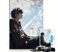 Anime Boy Listening to Music Indoors Jigsaw Puzzle1000 Pieces Mind Train Fun Clean Cut Sturdy Components Captivating Leisure for Cozy Indoors (38x26cm)