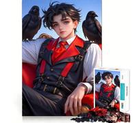 Anime Boy with Crows 1000 Piece Jigsaws for Adults Brain Recall Game Tight Interlock No Gaps Calming Mental Break Activity (38x26cm)