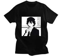 Anime Bungou Stray Dogs Edogawa Rampo Japanese Fun Comic Print Summer Short Sleeve 100% Cotton Casual Loose Man T-Shirt Simple Black S