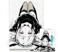 Anime Bunny Girl Black Ink Jigsaw Puzzles 1000 Mental Focus Game No Gap Tight Fitting Design Interactive Brain Challenge for Home (38x52cm)