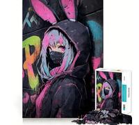 Anime Bunny Girl Graffiti Jigsaw 1000 Pieces for Teenagers Mental Boost Game Firm Fit Secure Assembly Family Fun Night Activity (50x75cm)