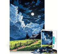 Anime Cabin Under Full Moon Jigsaw for Teenagers 1000 Pieces Memory Fun Game Smooth Burr Free Surface Birthday Gift Brain Teaser Toy (50x75cm)