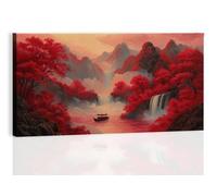 Anime Canvas Prints Wall Art 100L x 75W cm, Nature Waterfall Mountains Sailboat Leaves Framed Photo Canvas for Bedroom Bathroom Hallway - Red Pictures Wall Artwork Picture for Yoga Living Room Decor