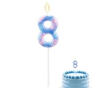 Anime Cartoon Number Birthday Candles, Eighth 8th Cartoon Blue Cake Candle Eight Blue Hawaiian Cake Topper with Flowers for Birthday Decoration Party Supplies (8)
