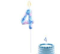 Anime Cartoon Number Birthday Candles, Forth 4th Cartoon Blue Cake Candle Four Blue Hawaiian Cake Topper with Flowers for Birthday Decoration Party Supplies (4)